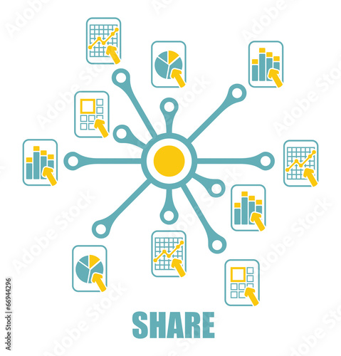 Share sign with abstract document icons