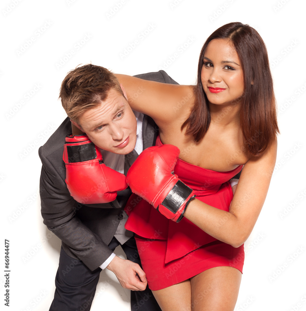 Boyfriend in headlock by playful girlfriend Boyfriend in headlock by playful girlfriend