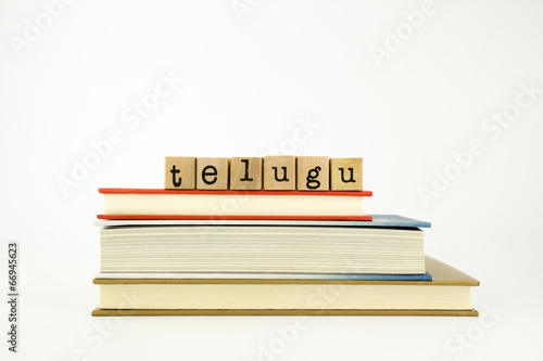 telugu language word on wood stamps and books photo