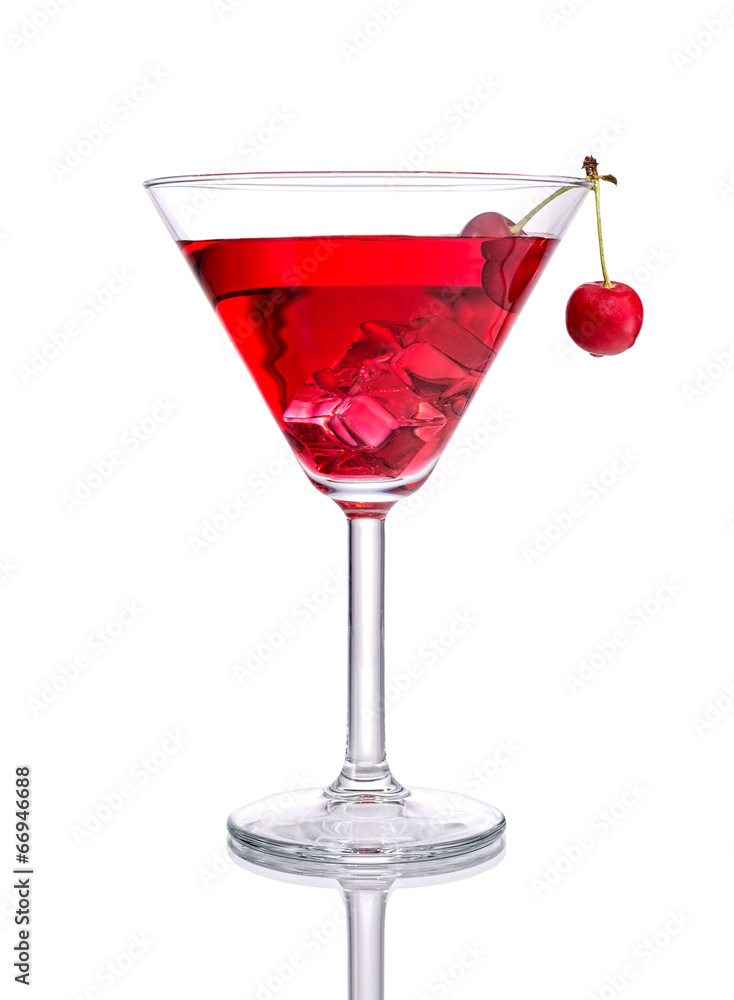 Red Cocktail with Cherry on isolated white Red Cocktail with Cherry on isolated white