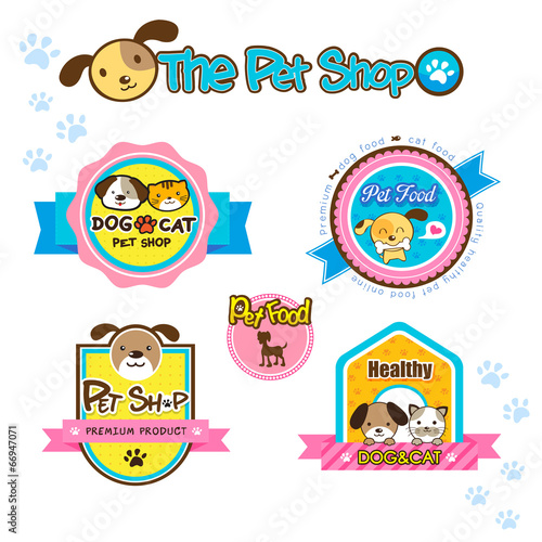 pet shop labels and stickers  collection dog food  cat food