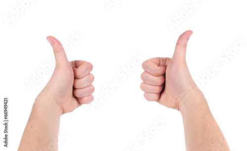 Two male hands with thumbs up.