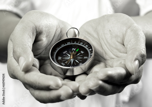 two hands show a compass photo