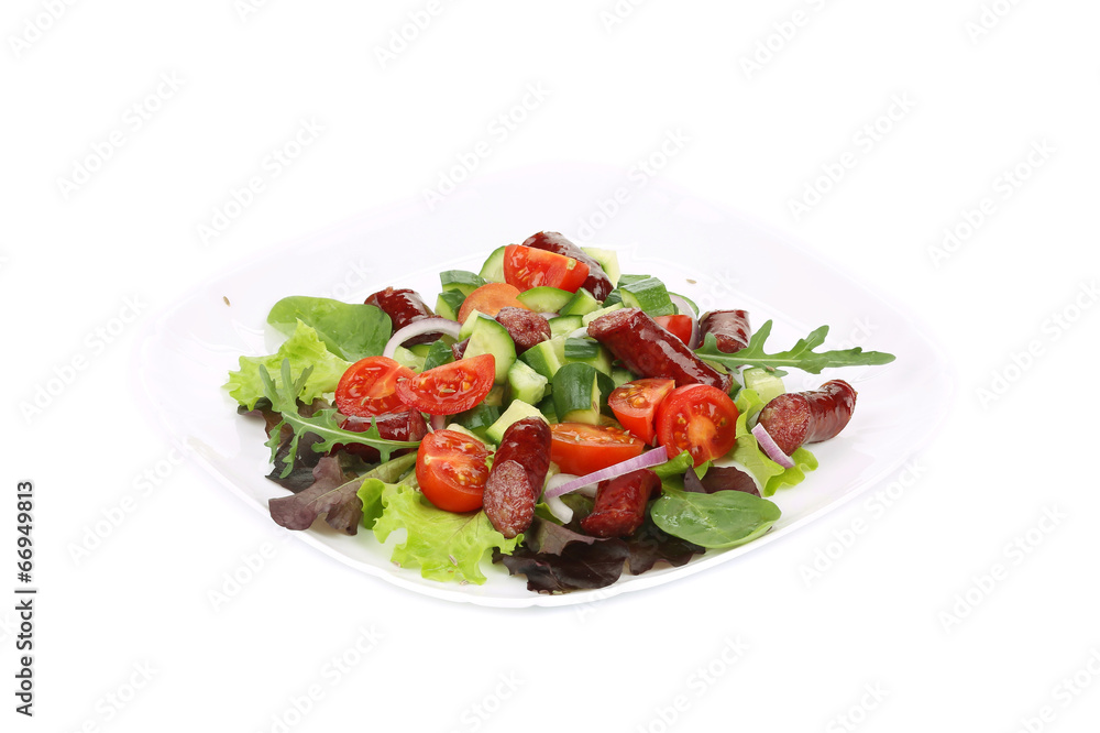 Salad with sausages. Salad with sausages.