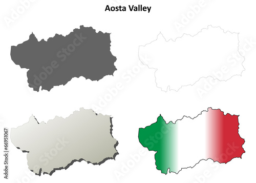 Aosta Valley blank detailed outline map set
