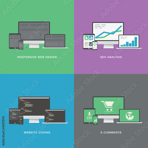 Flat web development electronic vector device icons