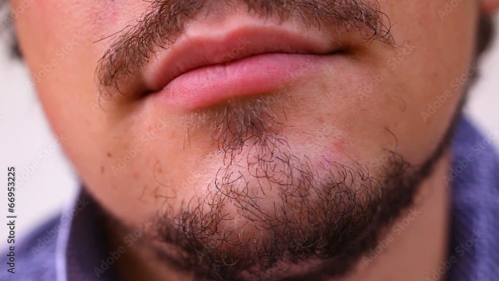 Close up of bearded and tired man. Macro video shift motion Close up of bearded and tired man. Macro video shift motion