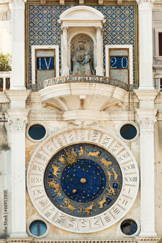 Famous St Marks clock tower on Piazza San Marco, Venice