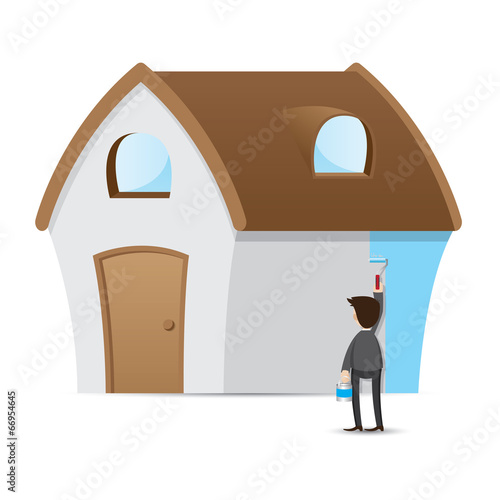 cartoon businessman painting house