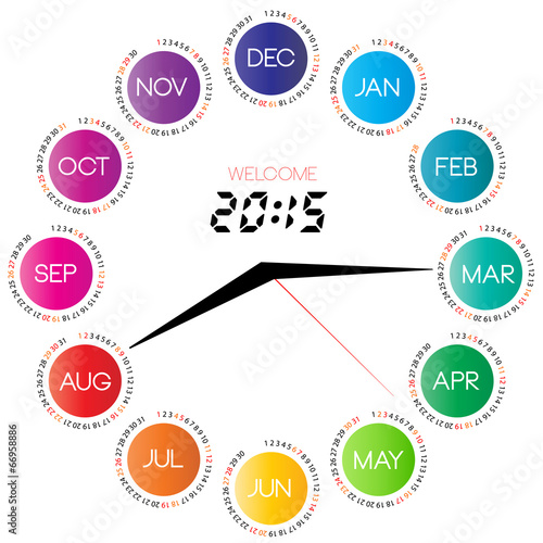 2015 calendar with clock, inspirational illustration