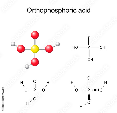 Structural chemical formula and model of orthophosphoric acid photo