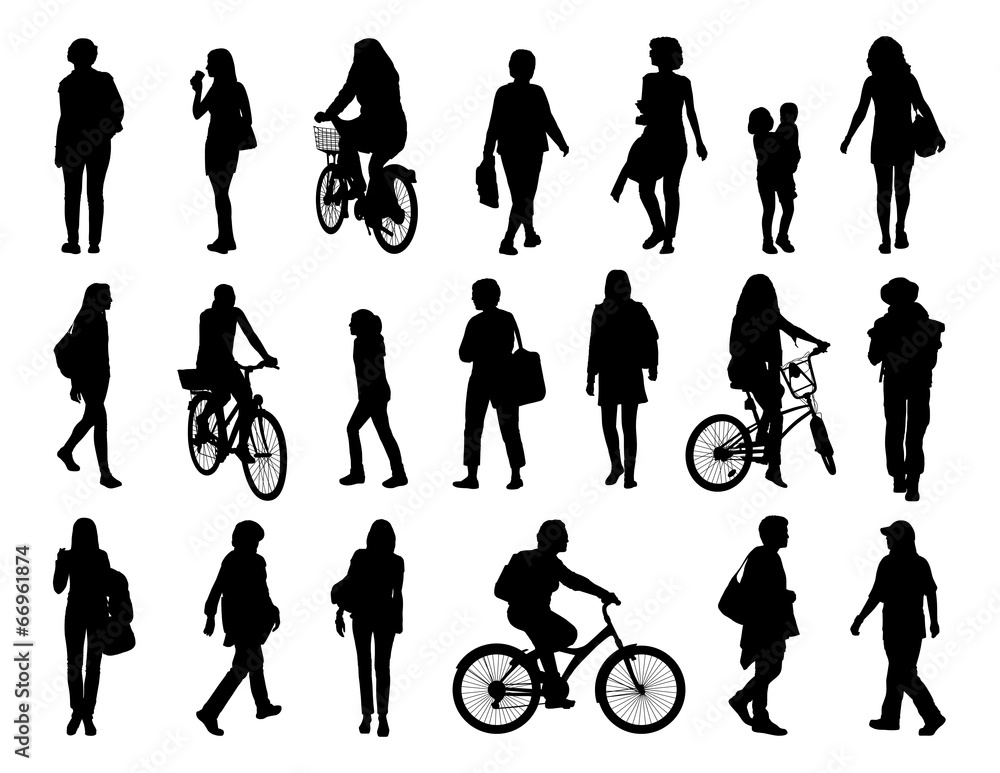 big set of women walking silhouettes big set of women walking silhouettes