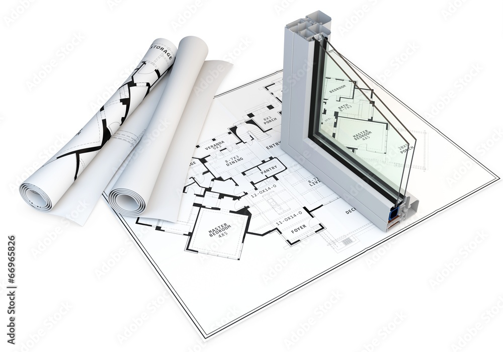 3d cut of window profile and blueprints Stock Illustration | Adobe Stock