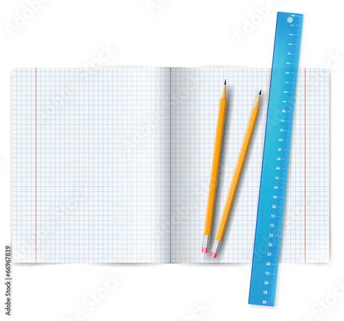 Exercise book with ruler