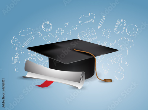Black Graduation Cap with Degree - with doodles