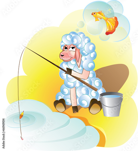Lamb fishing dreams of gold fish