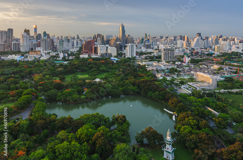 Lumpini park in Bangkok sunset time