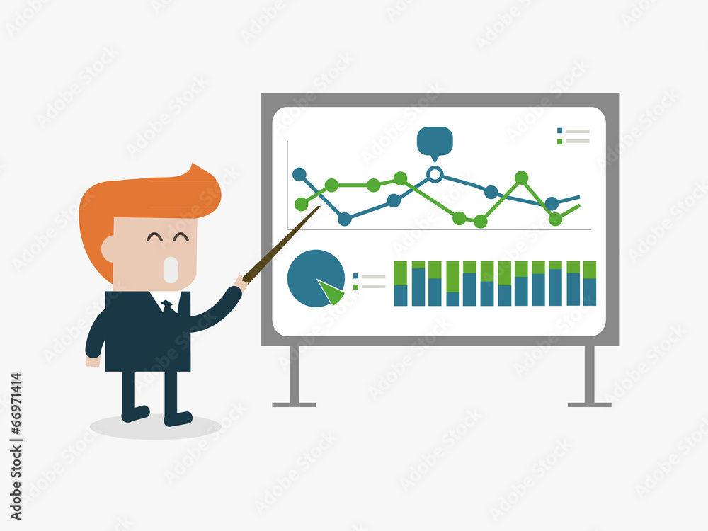 businessman pointing at a board at a presentation. businessman pointing at a board at a presentation.