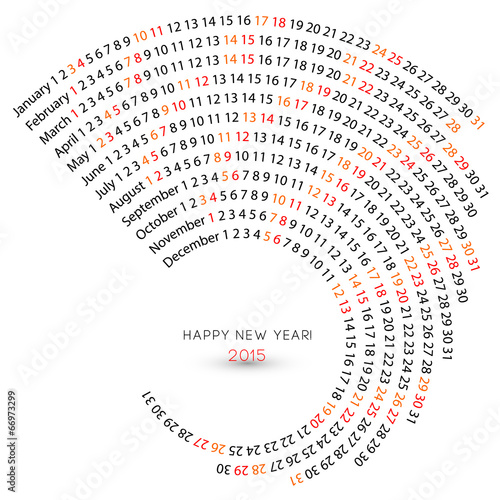 2015 calendar, spiral illustration, calendar cover template