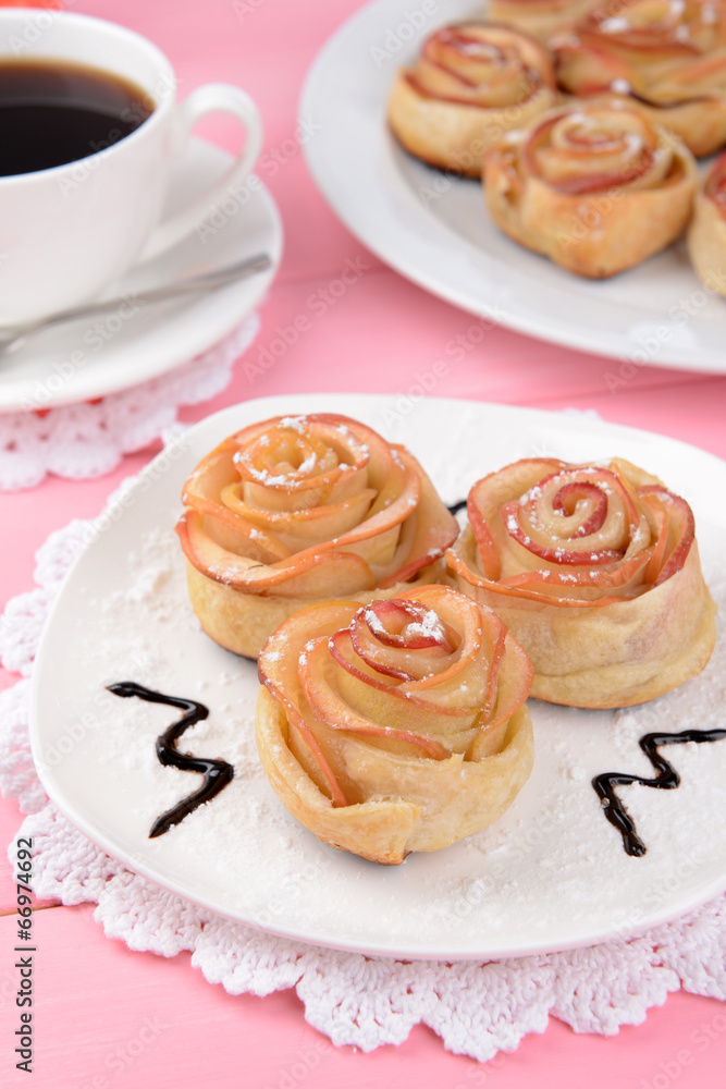 Tasty  puff pastry with apple shaped roses