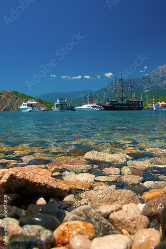 Beautiful bay with background of mountains