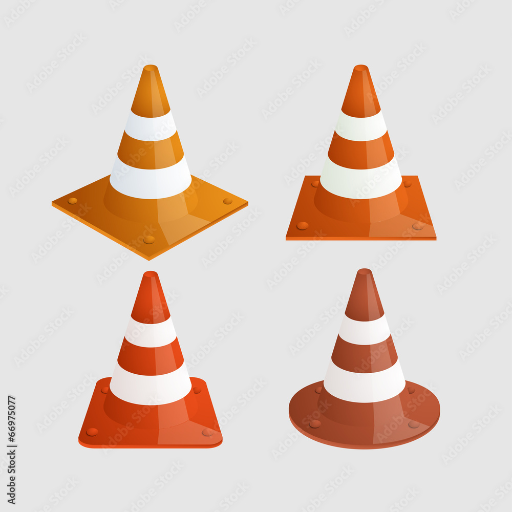 Vector modern traffic cones icons set Vector modern traffic cones icons set