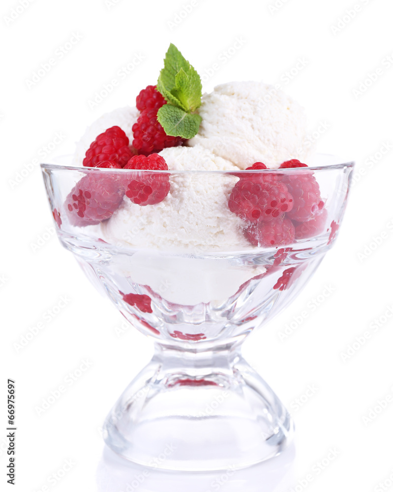 Creamy ice cream with raspberries