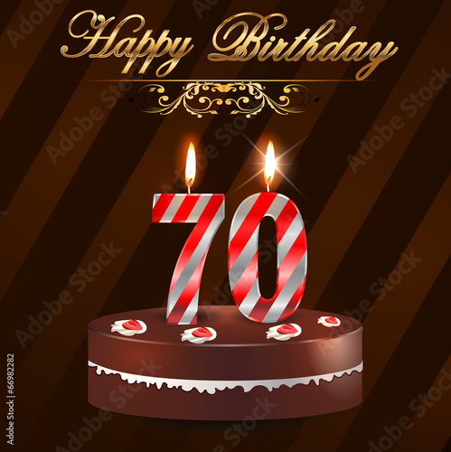 70 year Happy Birthday Card with cake and candles