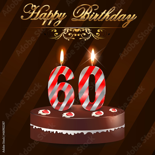 60 year Happy Birthday Card with cake and candles