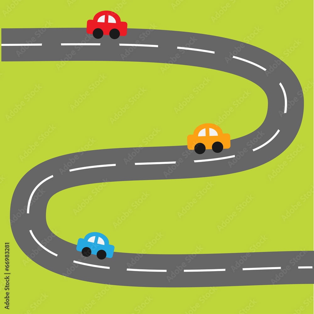 Background with zigzag road and cartoon cars Stock Vector | Adobe Stock