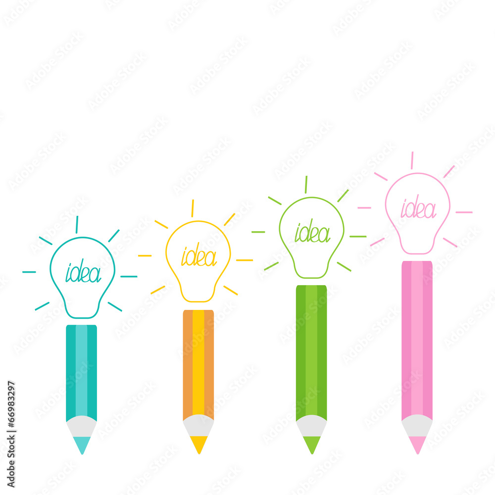 Set of pencils and shining light bulbs Business idea concept. Set of pencils and shining light bulbs Business idea concept.