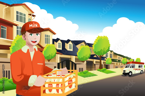 Milk delivery man delivering to a house