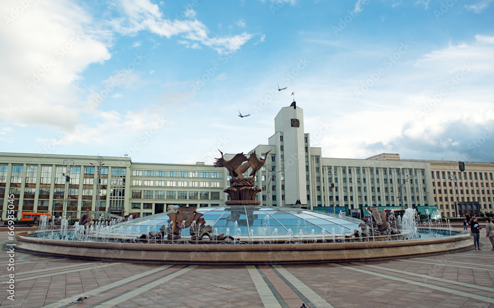 The fountain in the square in Minsk. Belarus.