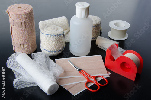 Картината върху платно Different rolls of medical bandages and care equipment