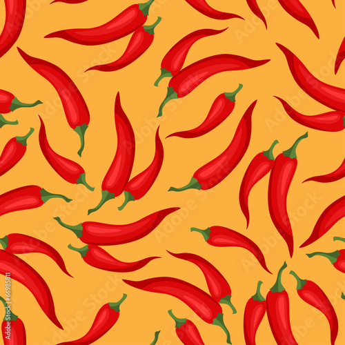 Seamless vector pattern with fresh ripe chili peppers.