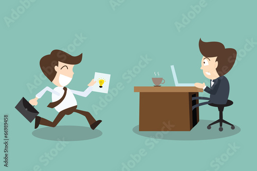 businessman showing an good  idea and Presents boss