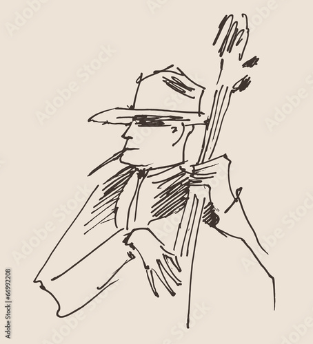 jazzman, music vintage illustration, engraved  style, sketch