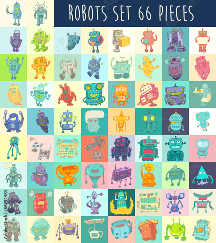 Robots vector set, robot toy vector Illustration, hand drawing