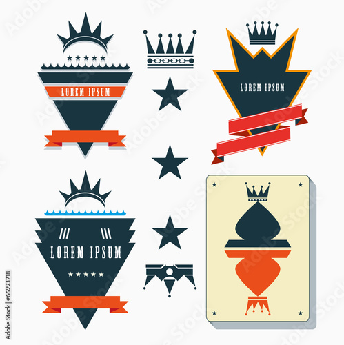 Crown and labels vector set