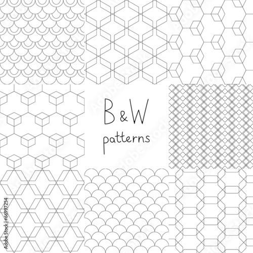 Abstract black and white simple geometric seamless patterns