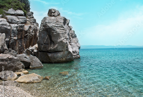 Aegean Sea, Chalkidiki, Kassandra. Landscape with coastal cliffs