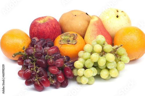 Fresh fruits isolated on white background.