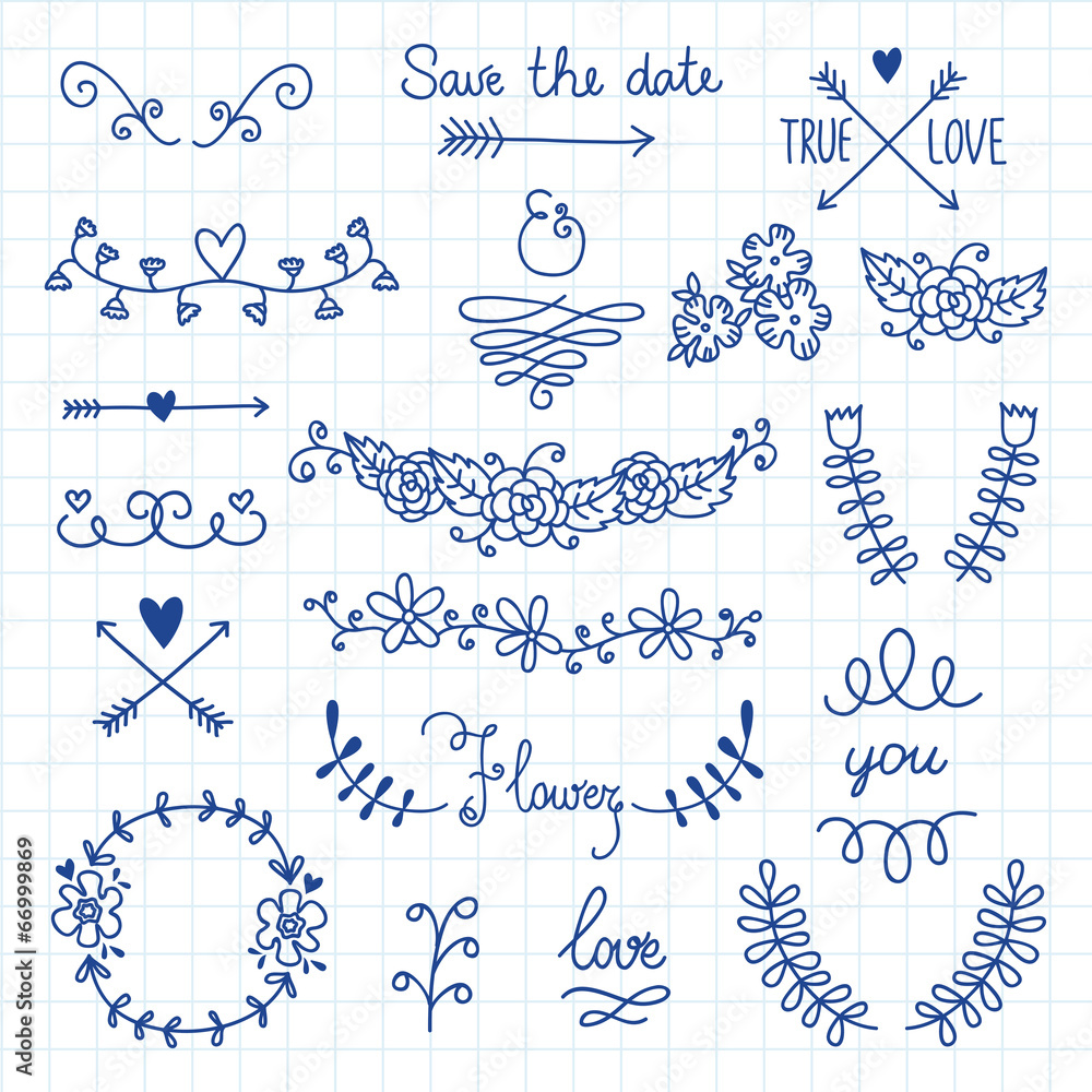 Obraz premium Vector set design eltmtnts floral frame arrow wreath