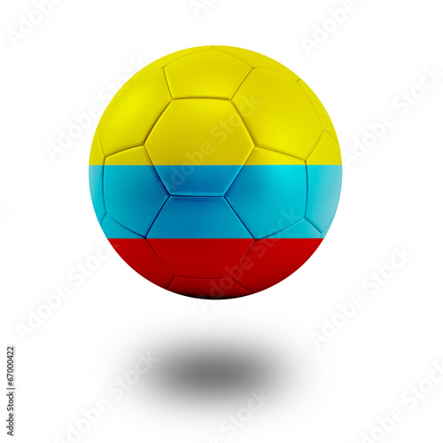 Soccer ball with Colombia flag isolated in white