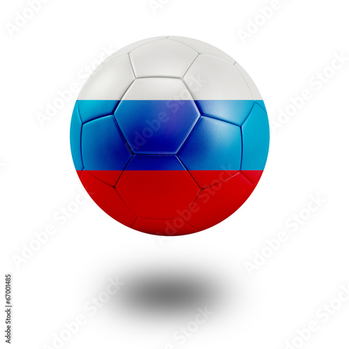Soccer ball with Russia flag isolated in white