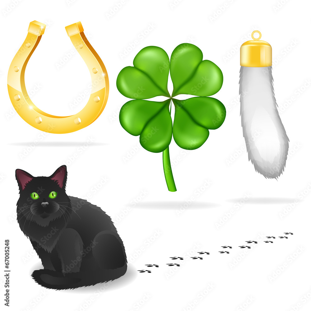 Фотография Vector luck symbols and black cat