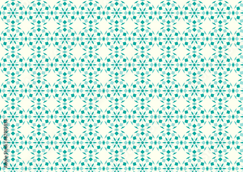 Turquoise Abstract Flower Ball and Rhomboid Pattern on Pastel Ba