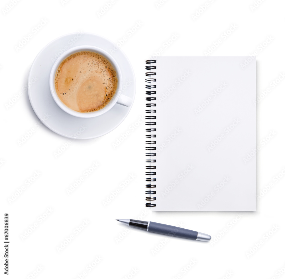 Kaffeetasse, Block und Stift Kaffeetasse, Block und Stift