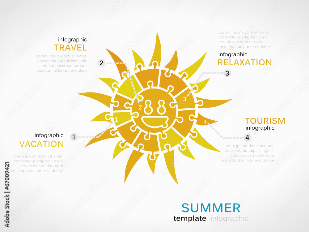 Fototapeta premium Infographic template with the sun made out of puzzle pieces