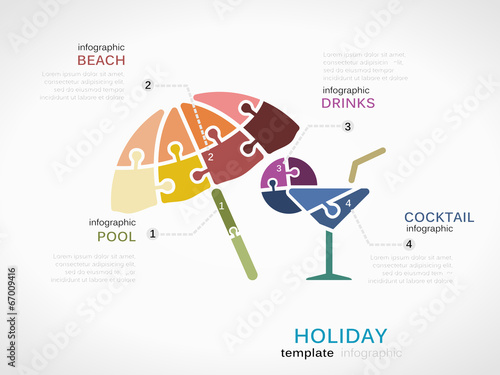 Infographic template with beach parasol and cocktail glass